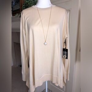 NWT WORTH Cream Silk Cotton Blend Lightweight Long Sleeve Tunic Sweater Size L